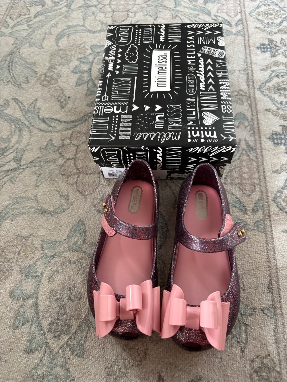 Mini Melissa Ultra Classic Bow Pink Glitter Mary Janes NIB